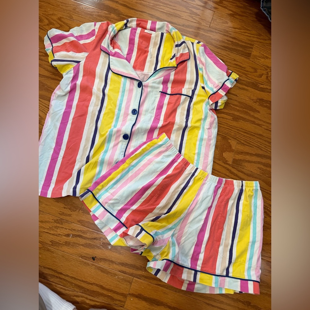 Bedhead pajamas short sleeve classic pj set organic cotton stripe women's M